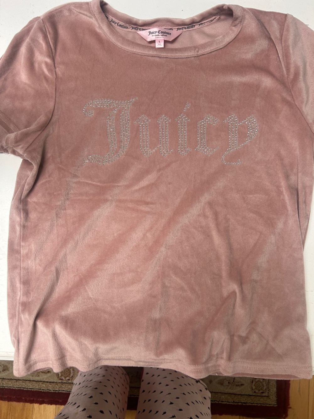 Juicy Couture Dusty Rose Velour Rhinestone Logo Tee